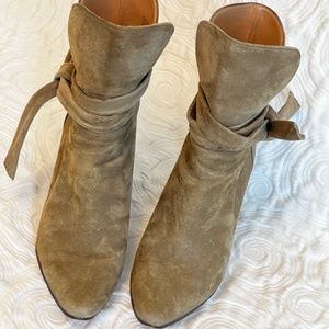 Banana Republic Canton Olive Suede Side Tie Chunky Block Heel Ankle Boot